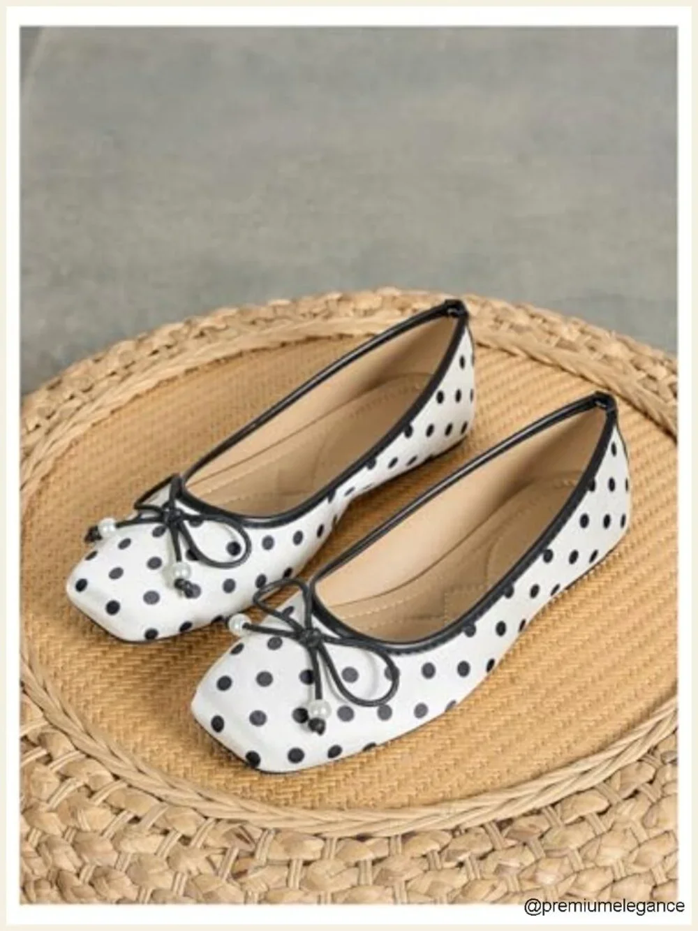 Polka Dots Bowknot Ballet Flats Square Toe Slip On